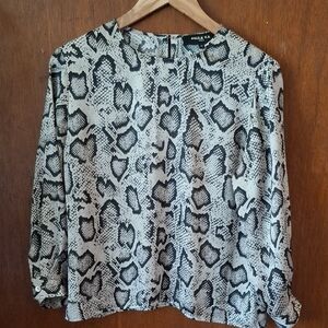 PAULE KA Black & Cream Snake-Print Long Sleeve Blouse